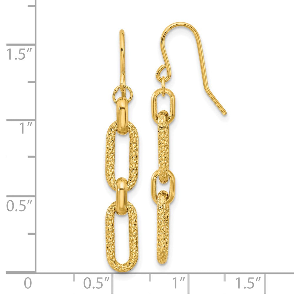 14k Yellow Gold Polished and Diamond-Cut Link Dangle Earrings