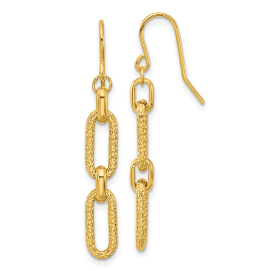 14k Yellow Gold Polished and Diamond-Cut Link Dangle Earrings
