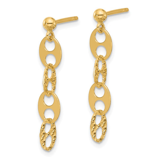 14k Yellow Gold Polished and Textured Fancy Link Dangle Earrings
