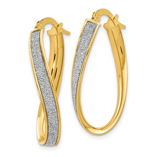 14k Yellow Gold Polished Glimmer Infused Oval Twist Hoop Earrings
