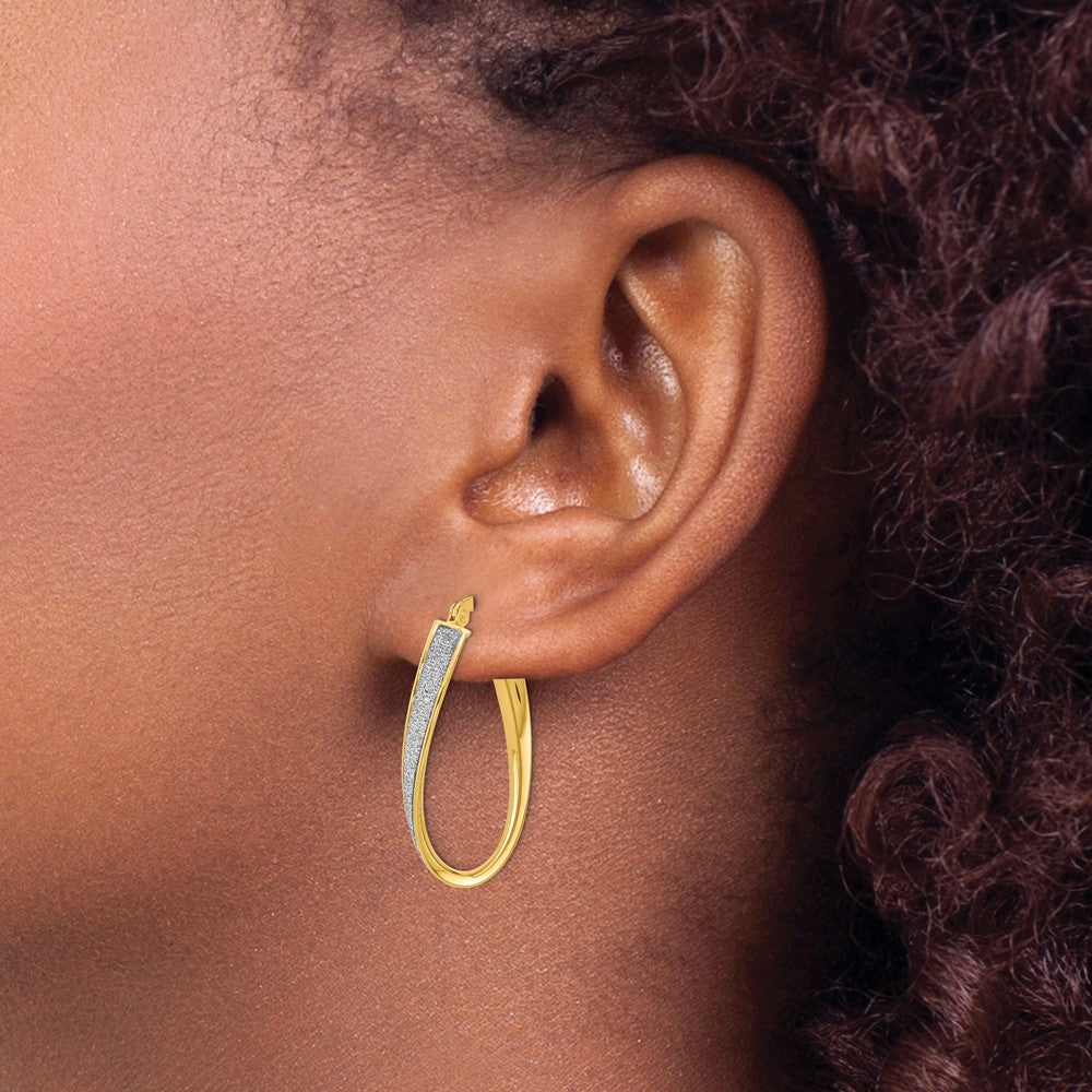 14k Yellow Gold Polished Glimmer Infused Oval Twist Hoop Earrings