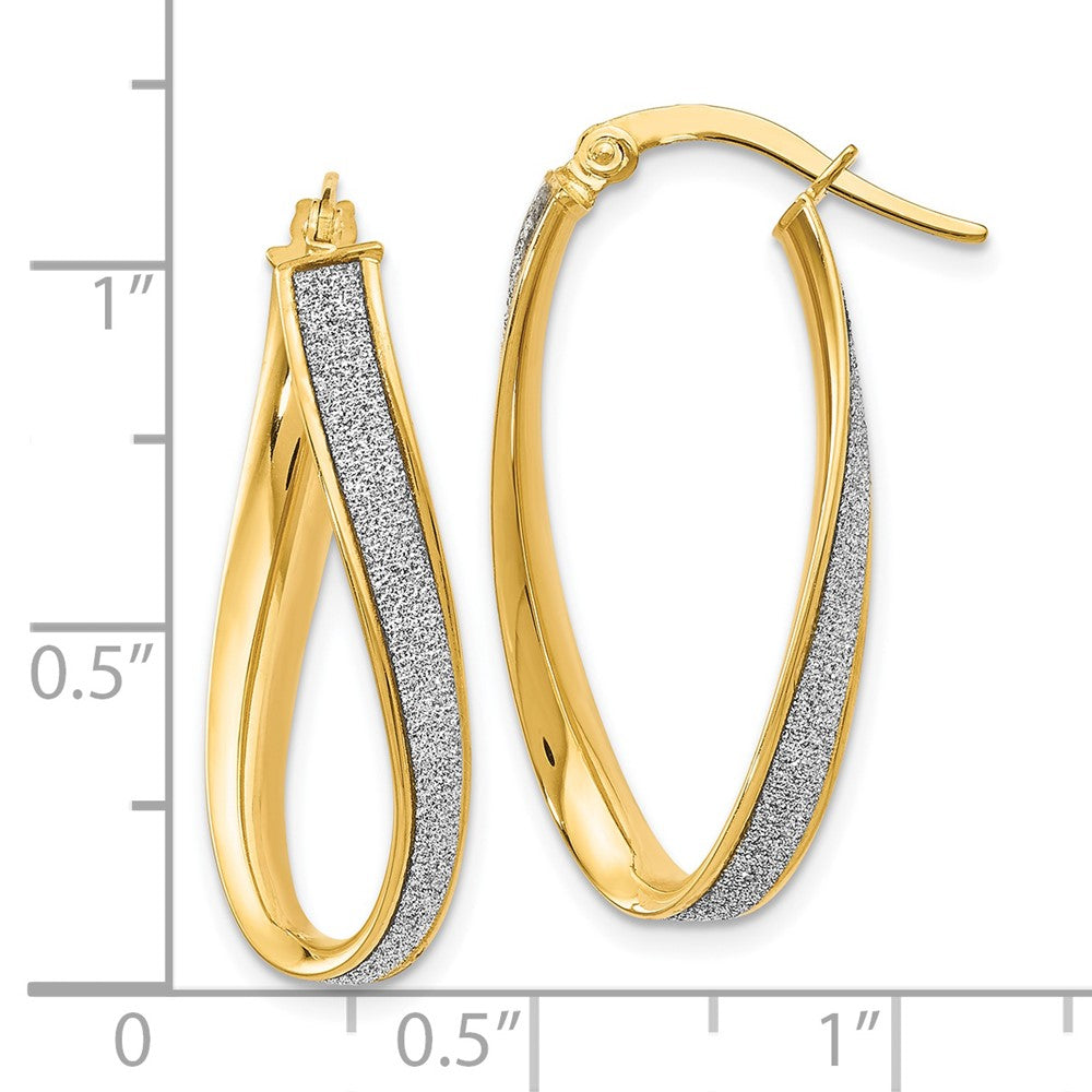 14k Yellow Gold Polished Glimmer Infused Oval Twist Hoop Earrings