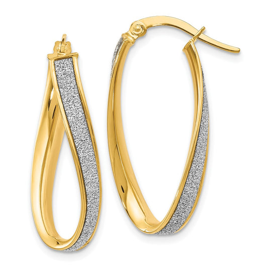 14k Yellow Gold Polished Glimmer Infused Oval Twist Hoop Earrings