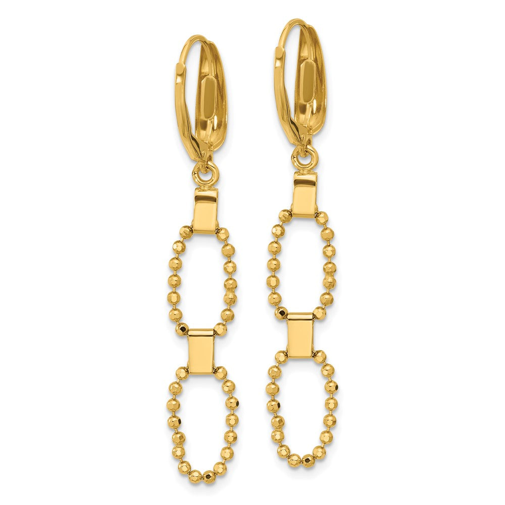 14k Yellow Gold Polished Diamond-Cut Beaded Link Dangle Leverback Dangle Earrings