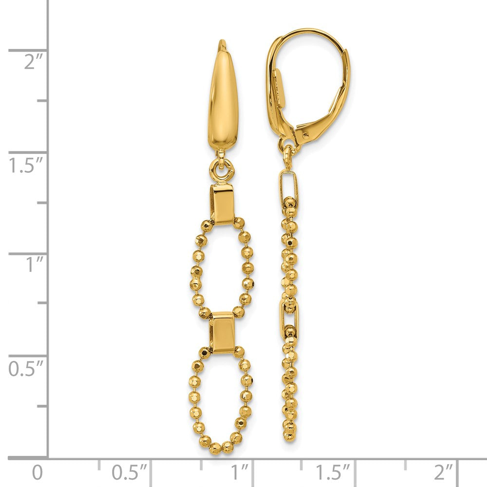 14k Yellow Gold Polished Diamond-Cut Beaded Link Dangle Leverback Dangle Earrings