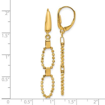 14k Yellow Gold Polished Diamond-Cut Beaded Link Dangle Leverback Dangle Earrings