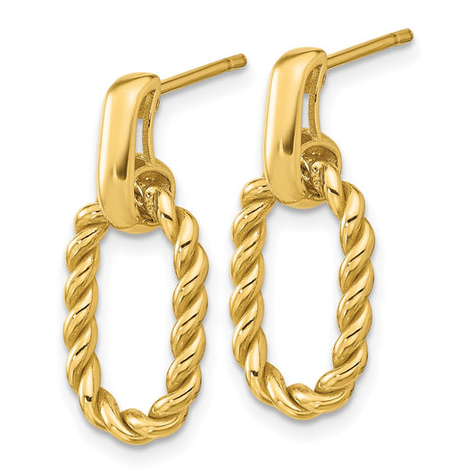 14k Yellow Gold Polished and Twisted Oval Link Dangle Earrings