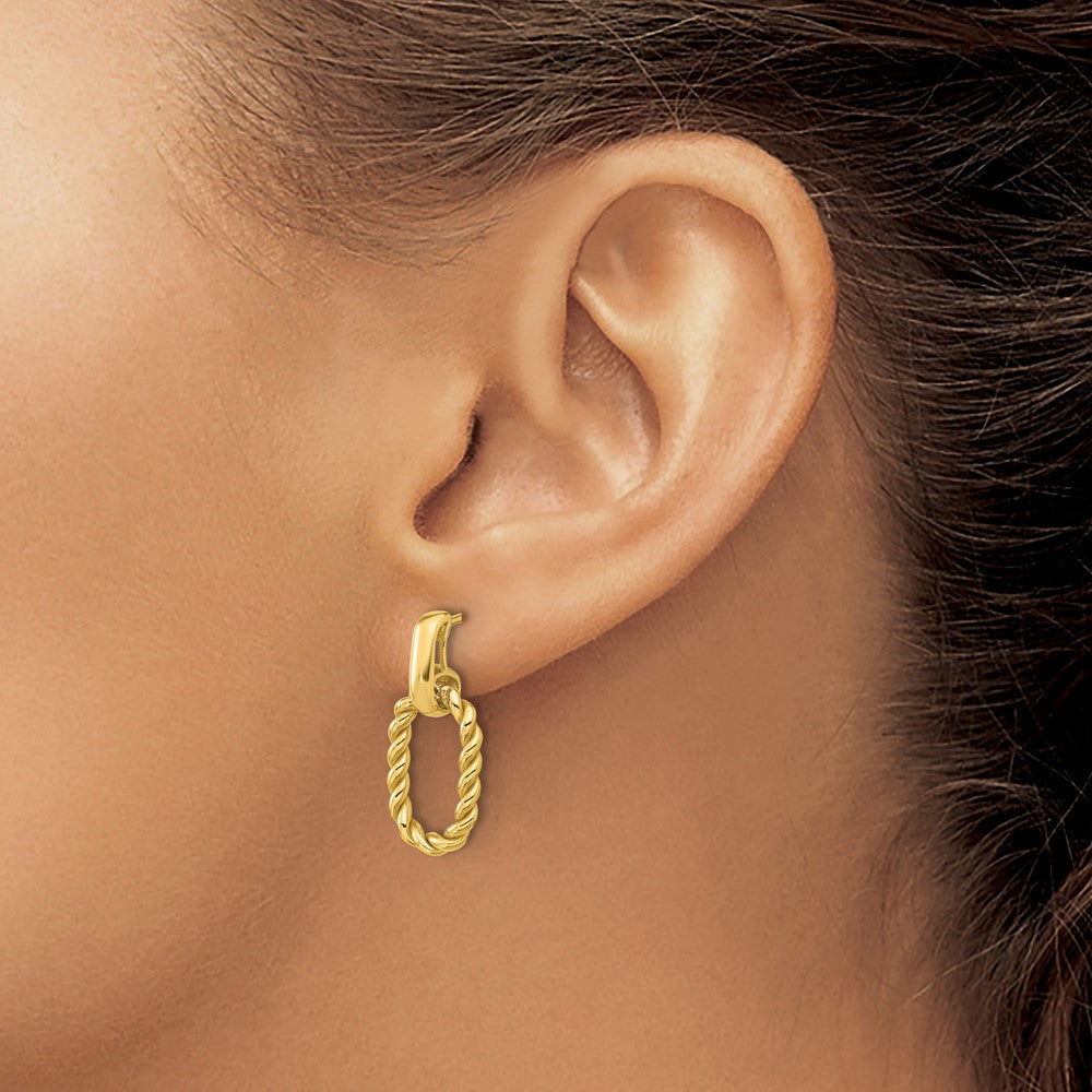 14k Yellow Gold Polished and Twisted Oval Link Dangle Earrings