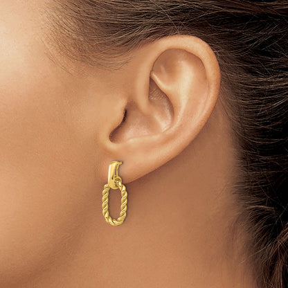 14k Yellow Gold Polished and Twisted Oval Link Dangle Earrings
