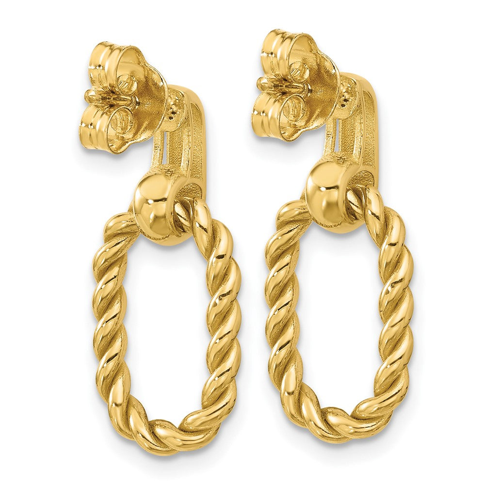 14k Yellow Gold Polished and Twisted Oval Link Dangle Earrings