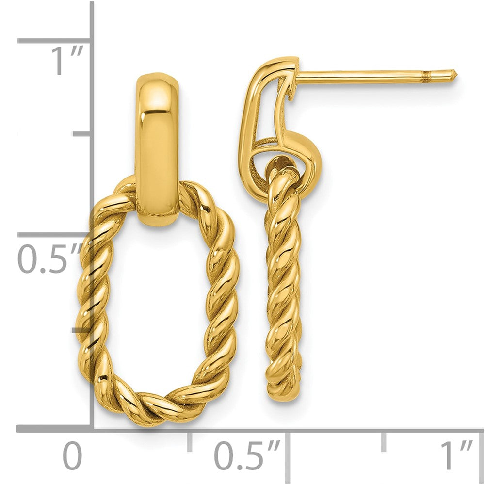 14k Yellow Gold Polished and Twisted Oval Link Dangle Earrings