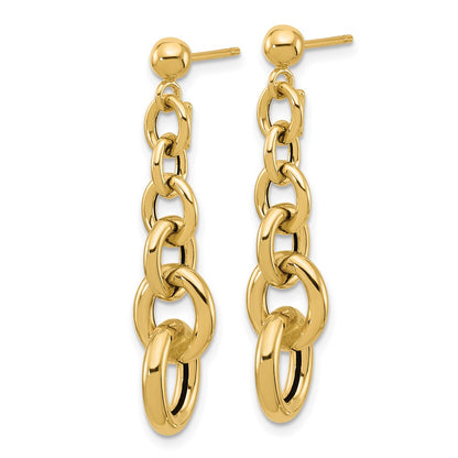 14k Yellow Gold Polished Fancy Circle Link Dangle Earrings