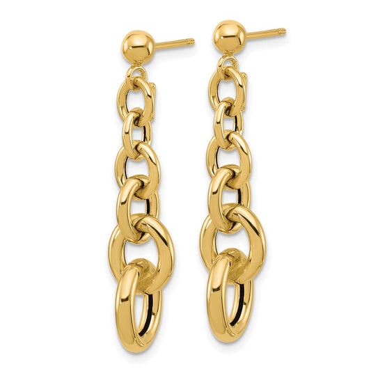 14k Yellow Gold Polished Fancy Circle Link Dangle Earrings