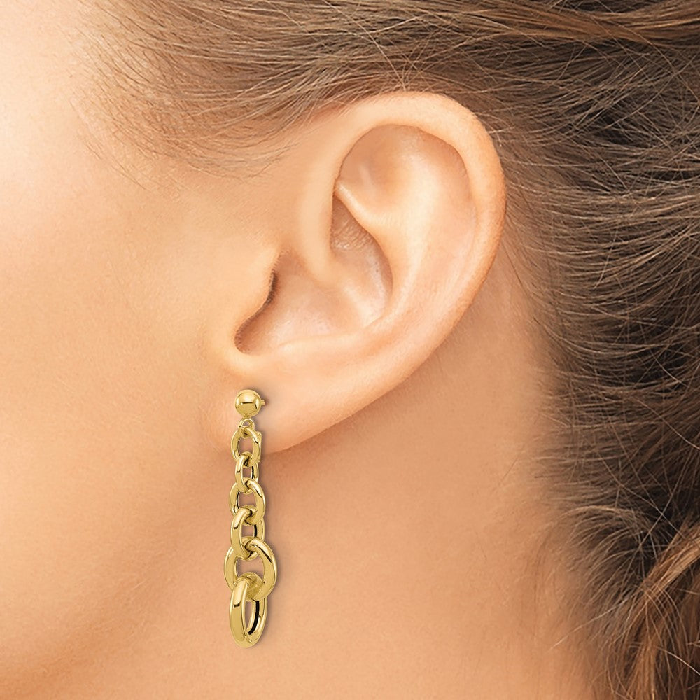 14k Yellow Gold Polished Fancy Circle Link Dangle Earrings