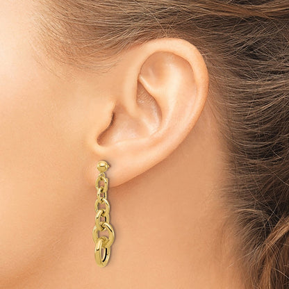 14k Yellow Gold Polished Fancy Circle Link Dangle Earrings
