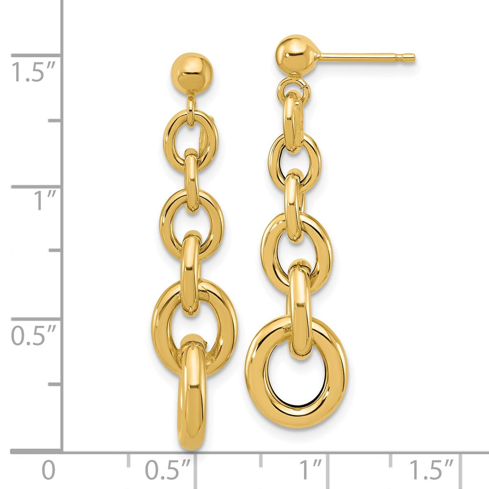 14k Yellow Gold Polished Fancy Circle Link Dangle Earrings