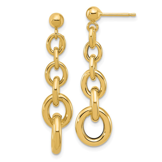 14k Yellow Gold Polished Fancy Circle Link Dangle Earrings