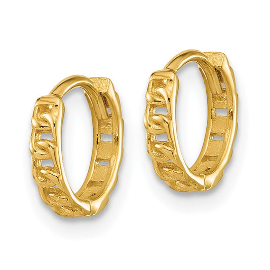 14k Yellow Gold Polished Curb Link Round Hinged Hoop Earrings