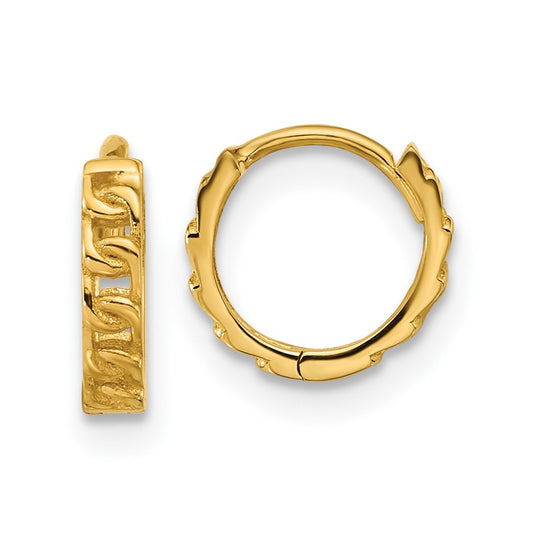 14k Yellow Gold Polished Curb Link Round Hinged Hoop Earrings