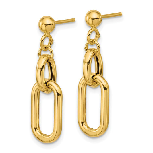 14k Yellow Gold Polished Fancy Link Post Dangle Earrings