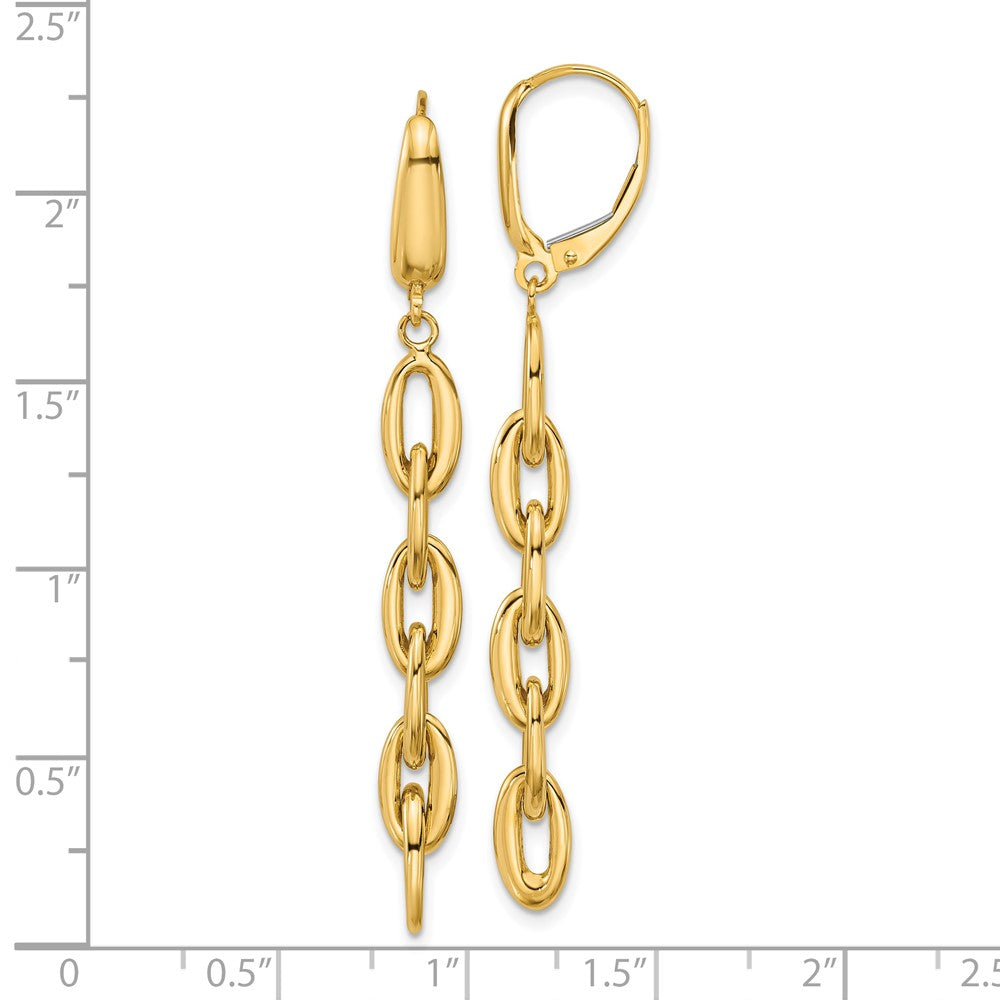 14k Yellow Gold Polished Fancy Oval Link Leverback Dangle Earrings
