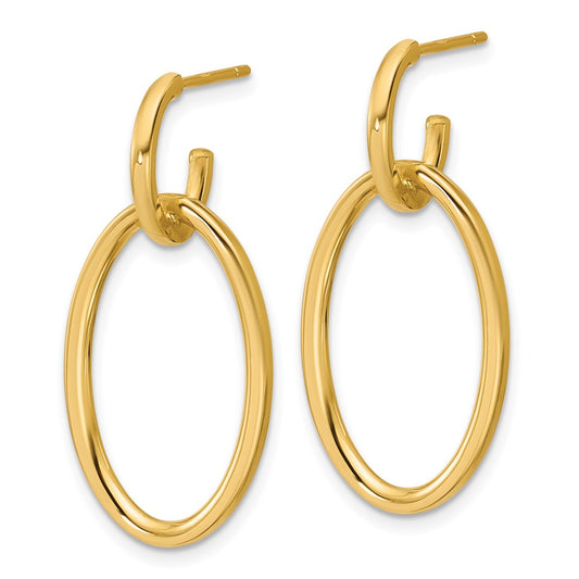 14k Yellow Gold Polished Fancy Oval Link Post Dangle Earrings