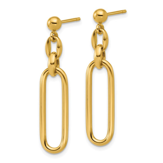 14k Yellow Gold Polished Fancy Elongated Oval Link Post Dangle Earrings
