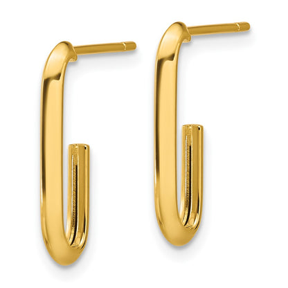 14k Yellow Gold Polished Knife Edge Oval Post J-Hoop Earrings