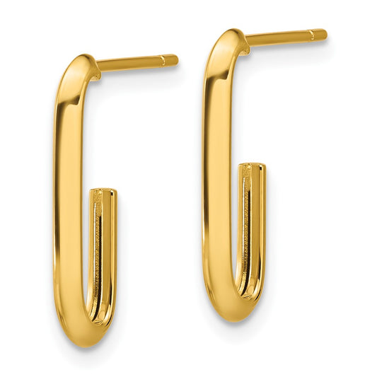 14k Yellow Gold Polished Knife Edge Oval Post J-Hoop Earrings
