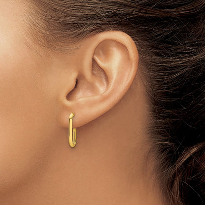 14k Yellow Gold Polished Knife Edge Oval Post J-Hoop Earrings