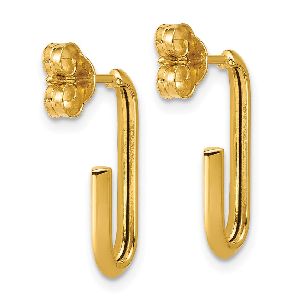 14k Yellow Gold Polished Knife Edge Oval Post J-Hoop Earrings