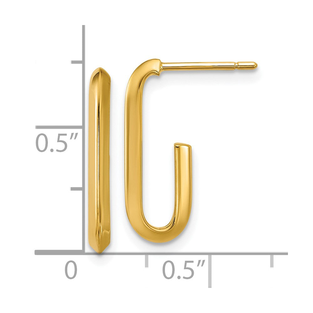 14k Yellow Gold Polished Knife Edge Oval Post J-Hoop Earrings