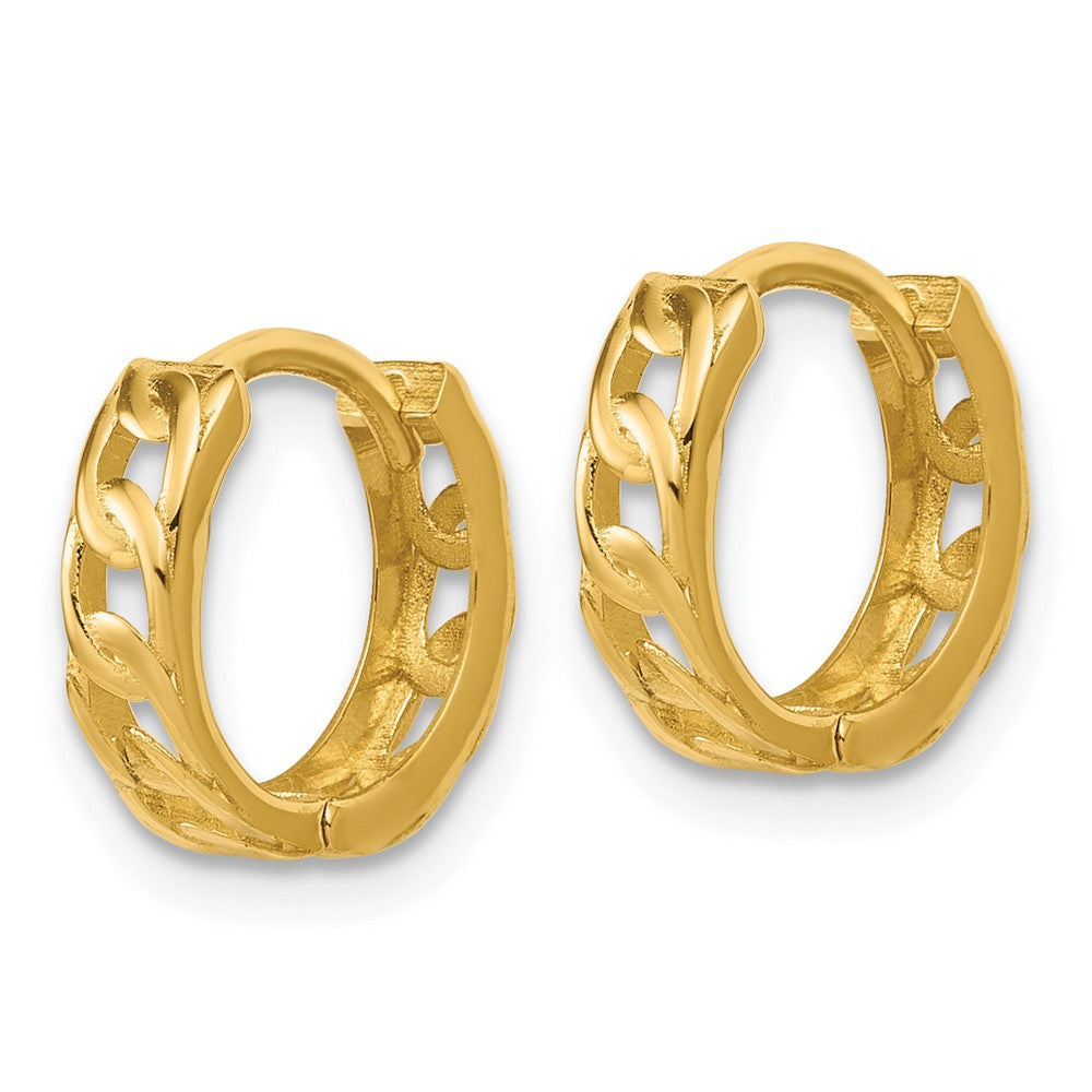 14k Yellow Gold Polished Link Pattern Huggie Hoop Earrings
