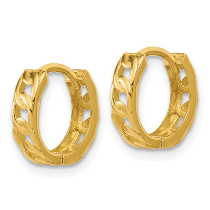 14k Yellow Gold Polished Link Pattern Huggie Hoop Earrings