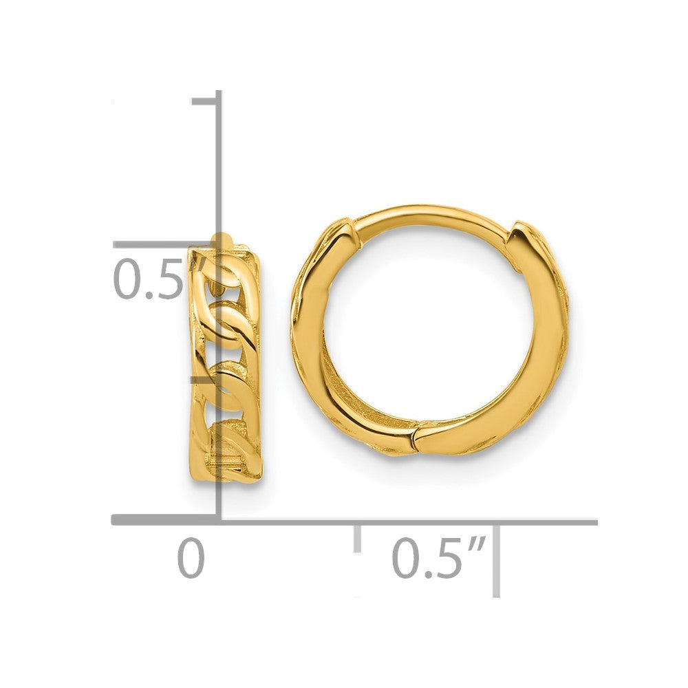 14k Yellow Gold Polished Link Pattern Huggie Hoop Earrings