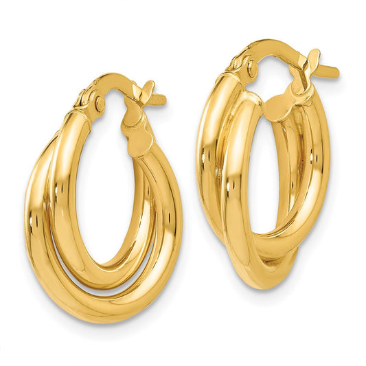 14k Yellow Gold Polished Twisted Double Hoop Earrings