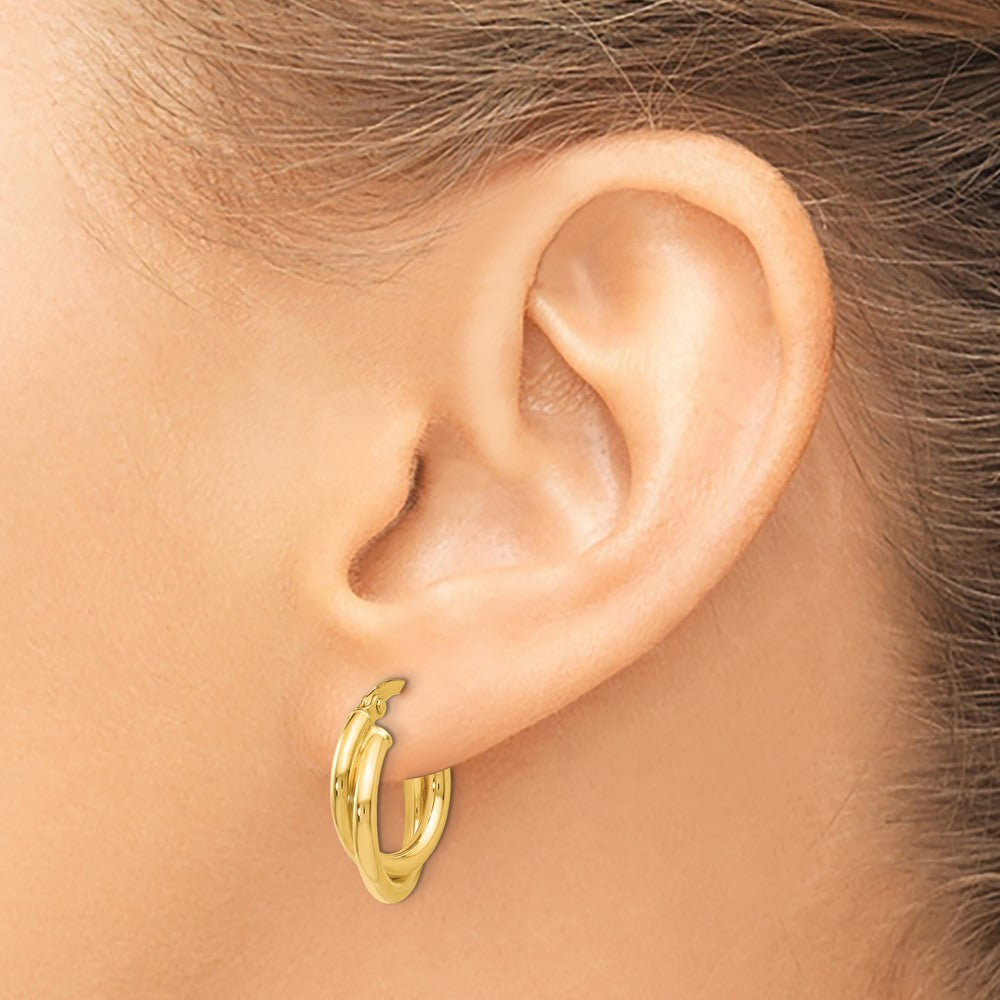 14k Yellow Gold Polished Twisted Double Hoop Earrings