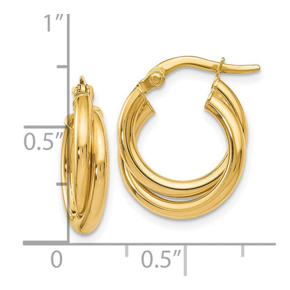14k Yellow Gold Polished Twisted Double Hoop Earrings
