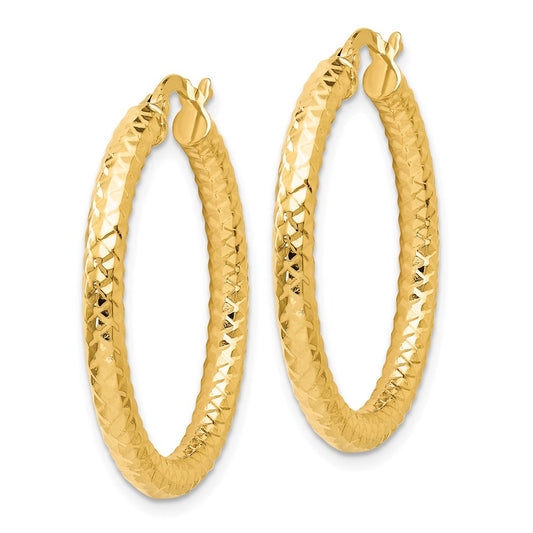 14k Yellow Gold ForeverLite Polished and Textured Hoop Earrings