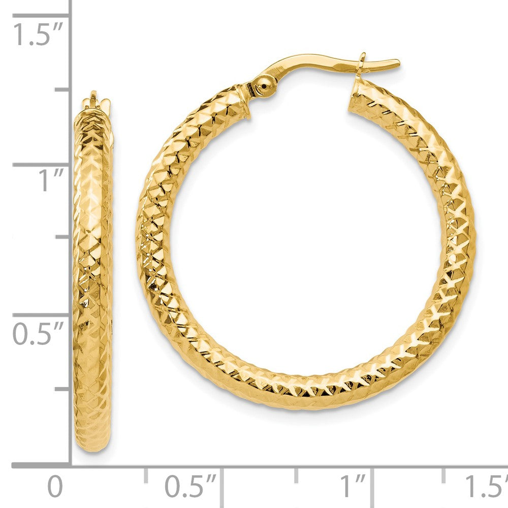14k Yellow Gold ForeverLite Polished and Textured Hoop Earrings