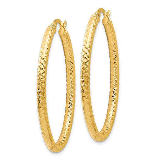 14k Yellow Gold ForeverLite Polished and Textured Oval Hoop Earrings