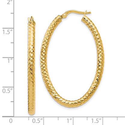 14k Yellow Gold ForeverLite Polished and Textured Oval Hoop Earrings