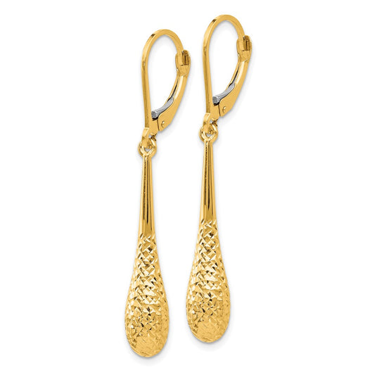 14k Yellow Gold Diamond-Cut Leverback Dangle Earrings