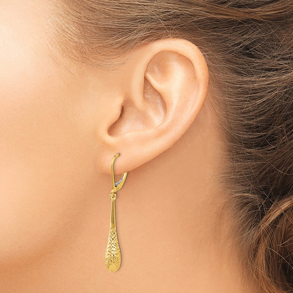 14k Yellow Gold Diamond-Cut Leverback Dangle Earrings