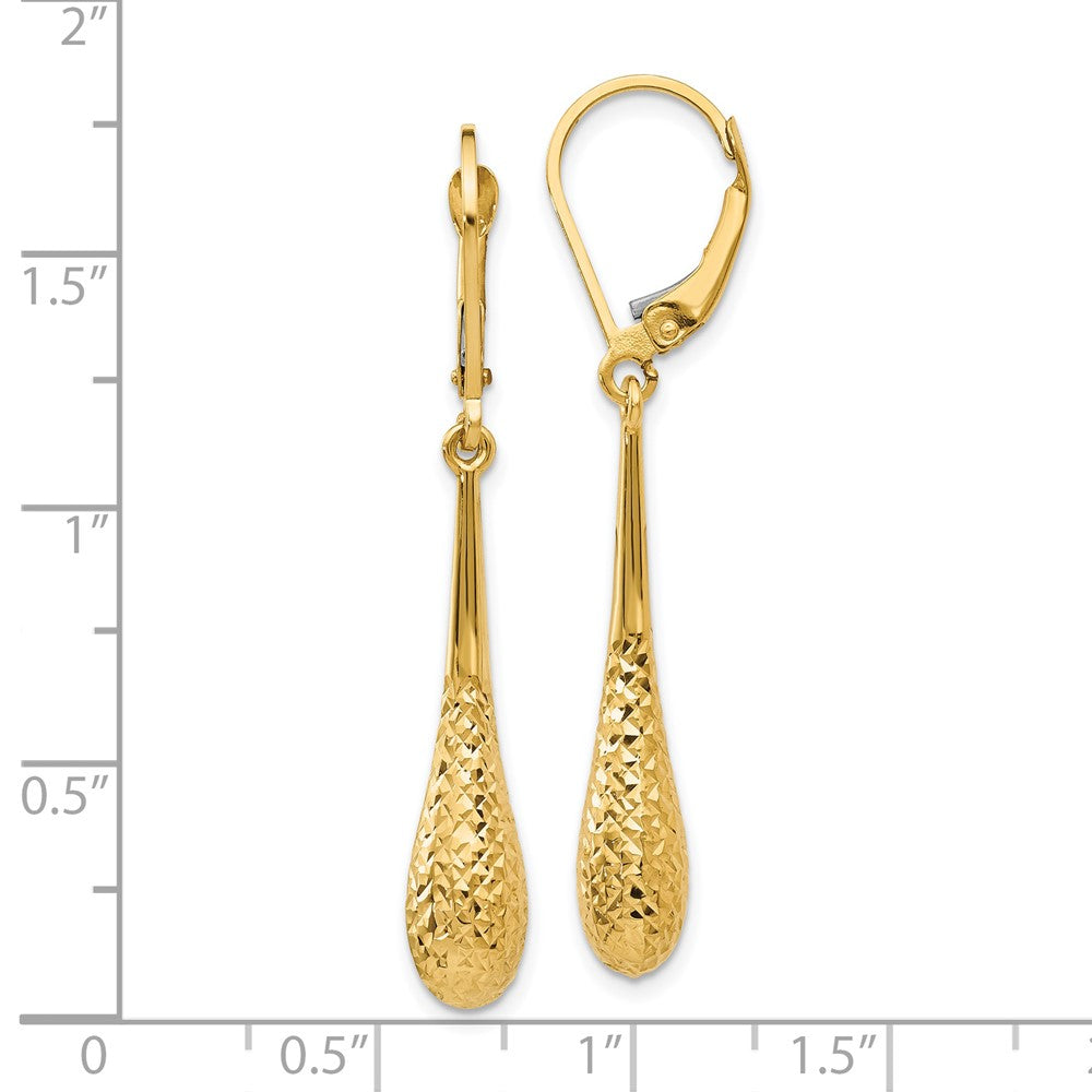 14k Yellow Gold Diamond-Cut Leverback Dangle Earrings