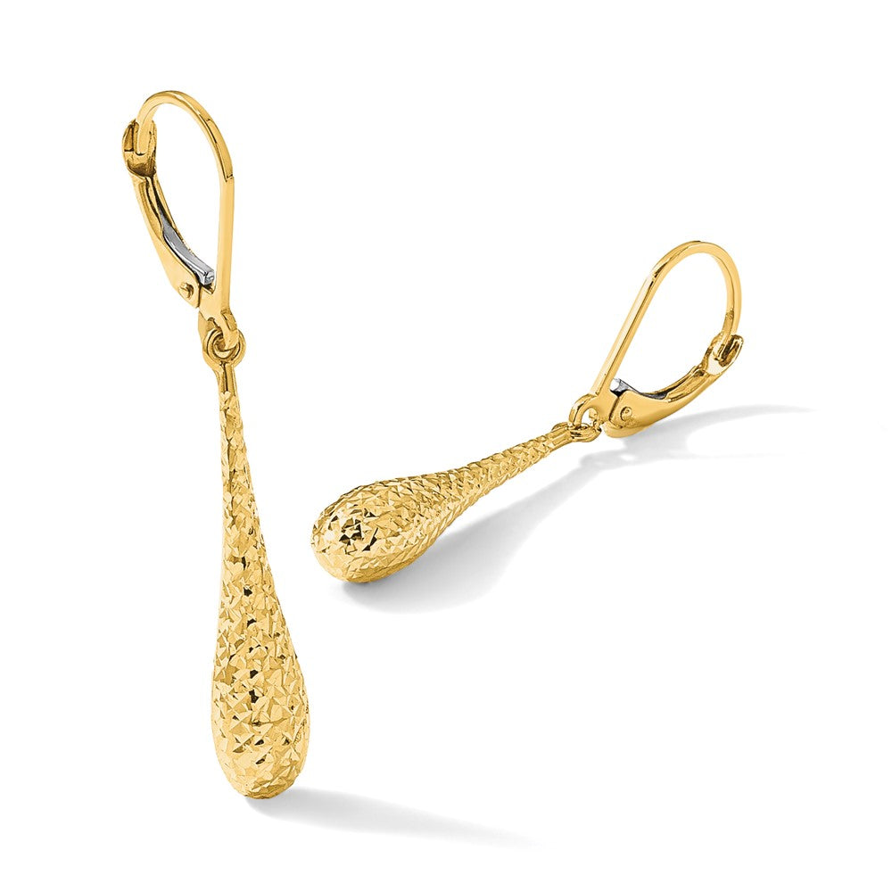 14k Yellow Gold Diamond-Cut Leverback Dangle Earrings