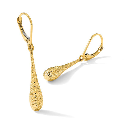 14k Yellow Gold Diamond-Cut Leverback Dangle Earrings