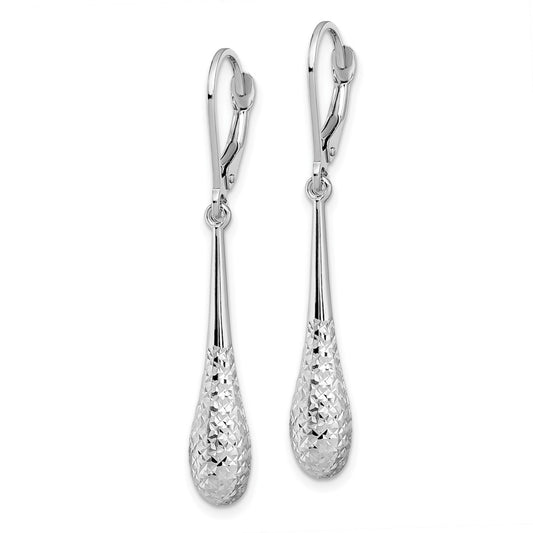 14K White Gold Diamond-Cut Leverback Dangle Earrings
