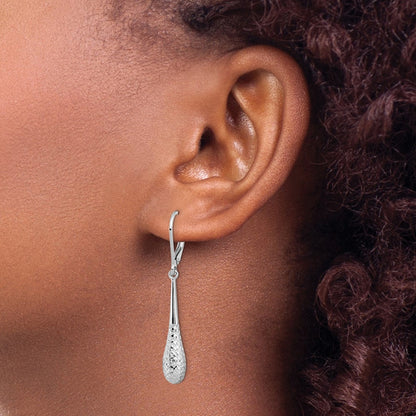 14K White Gold Diamond-Cut Leverback Dangle Earrings