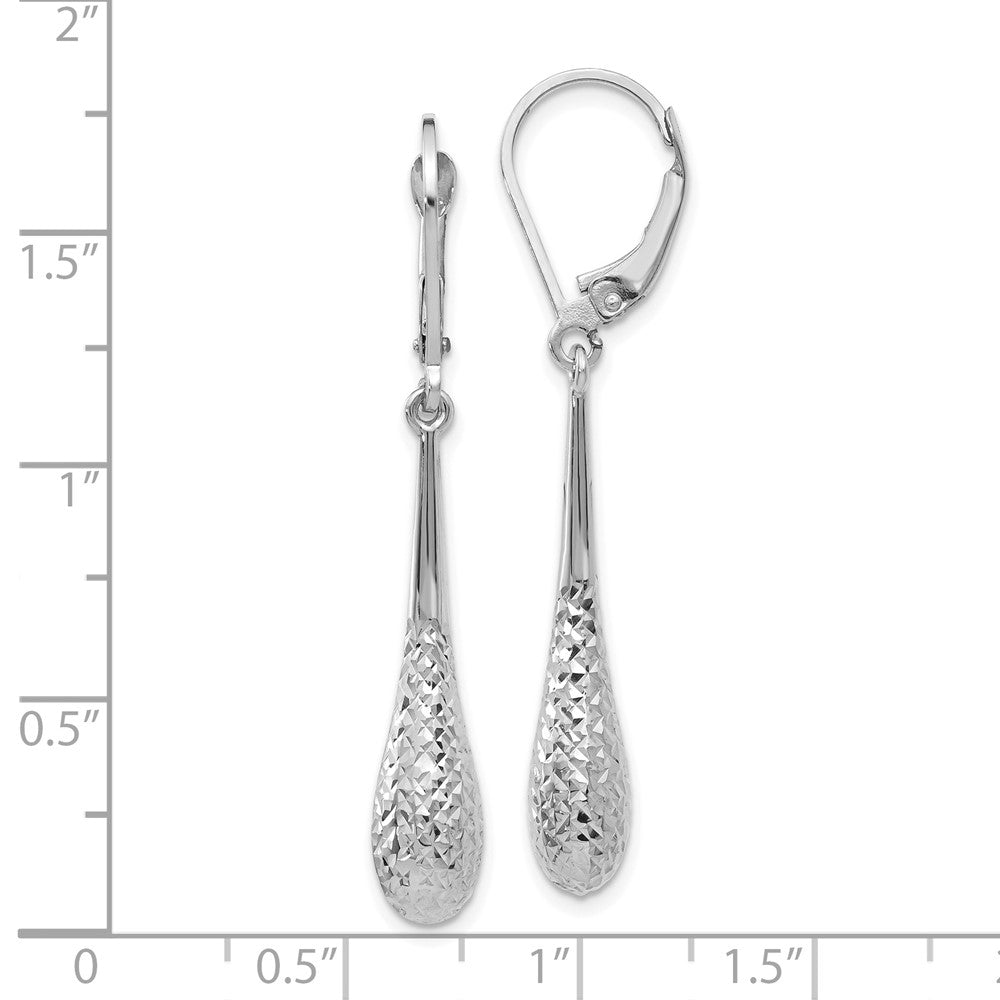 14K White Gold Diamond-Cut Leverback Dangle Earrings